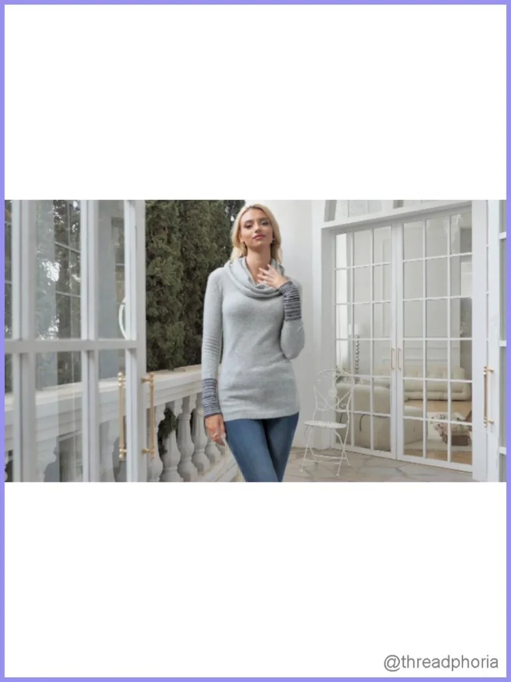 Womens Cowl Neck Long Sleeve Pullover Sweater Acrylic Blend Chunky Knit
